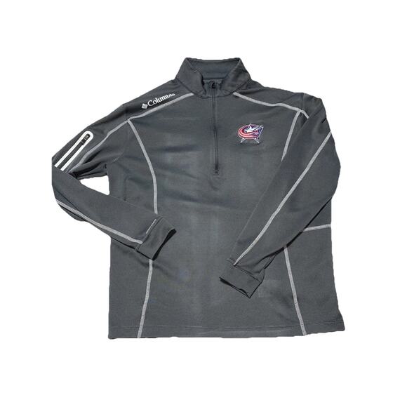 Columbus Blue Jackets Pullover Mens Large Grey Shotgun Omni Wick Sleeve Pocket - Picture 1 of 12